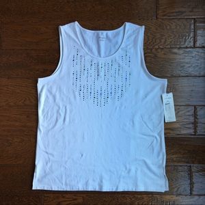 TanJay White Tank Top with Bedazzled Details 1X